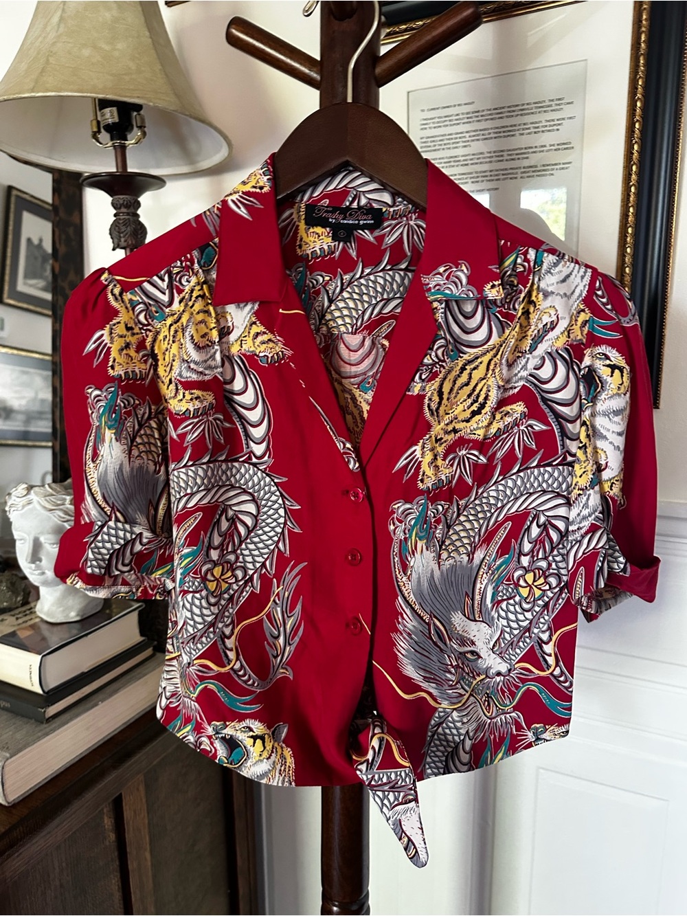 Trashy Diva Red Dragon & Tiger Tie-Front Crop Top - Picture 4 of 7